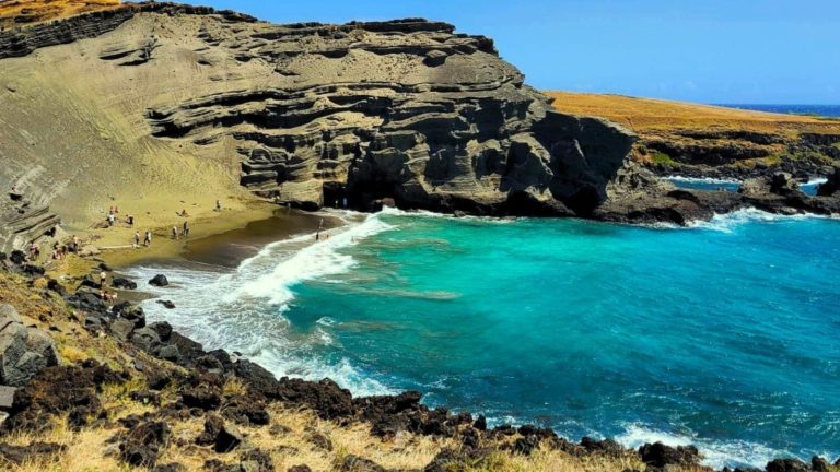 green sand beach in Big Island Hawaii