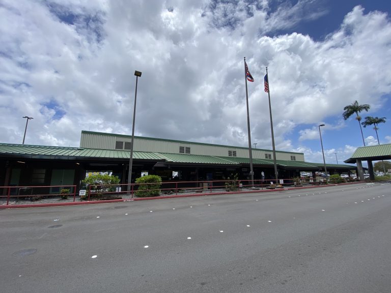 building of Hilo international airport on a cloudy day