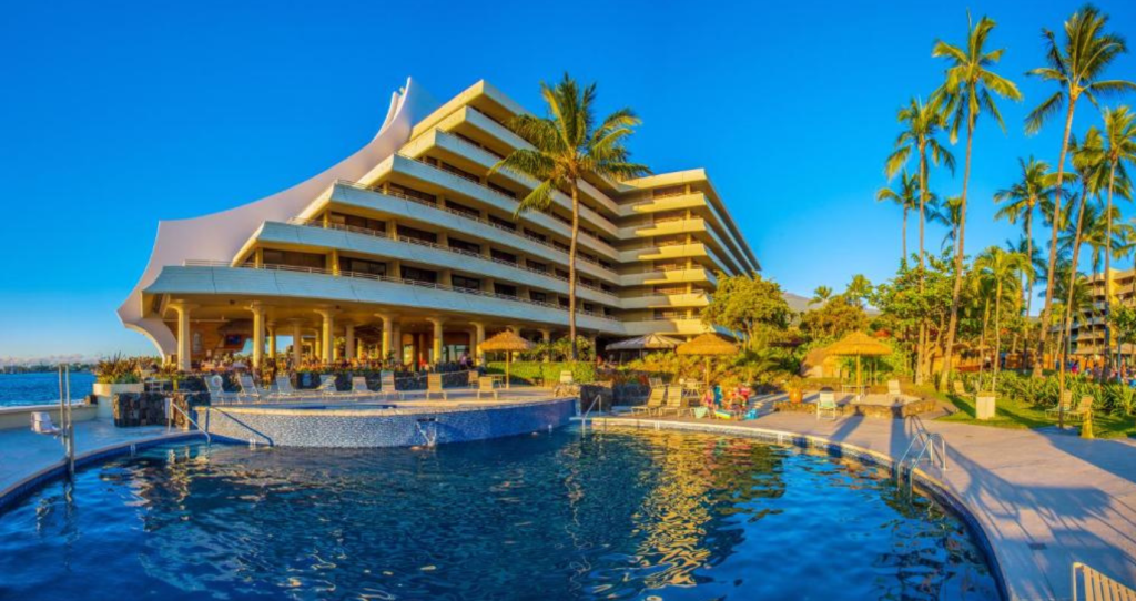 a nice picture of Royal Kona Resort with a big swimming pool in Big Island, Hawaii