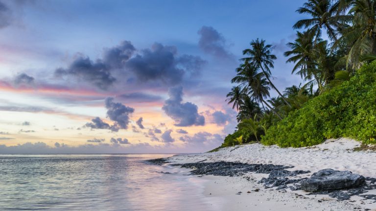 white sand seashore at dusk