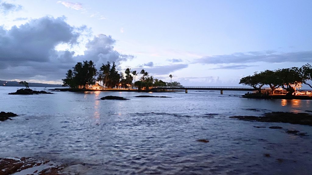 A view of the Coconut Island at nighttime